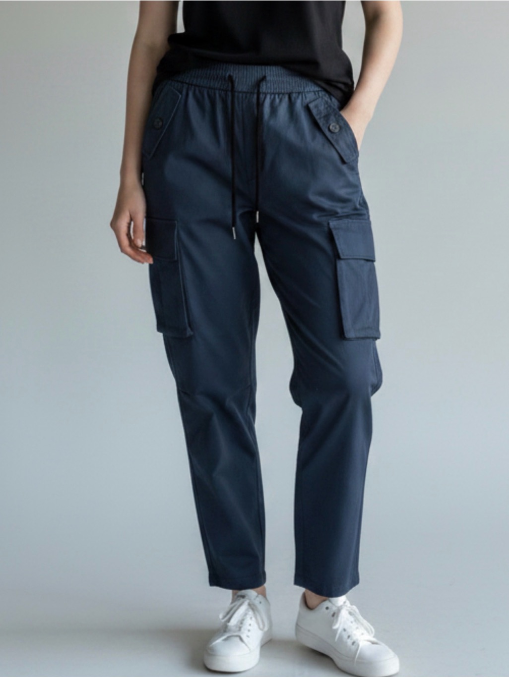 Shein Women's Blue Cargo Pants W/Pockets, Elastic Waist, Drawstring Size S